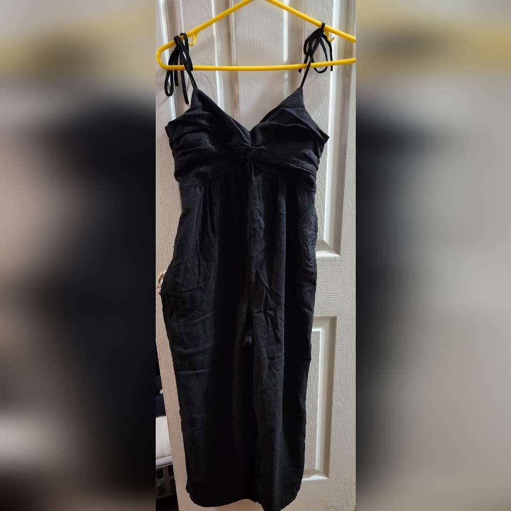 Linen Mix Black Sleeveless Jumpsuit Size S (Linen, Rayon) - Old Navy